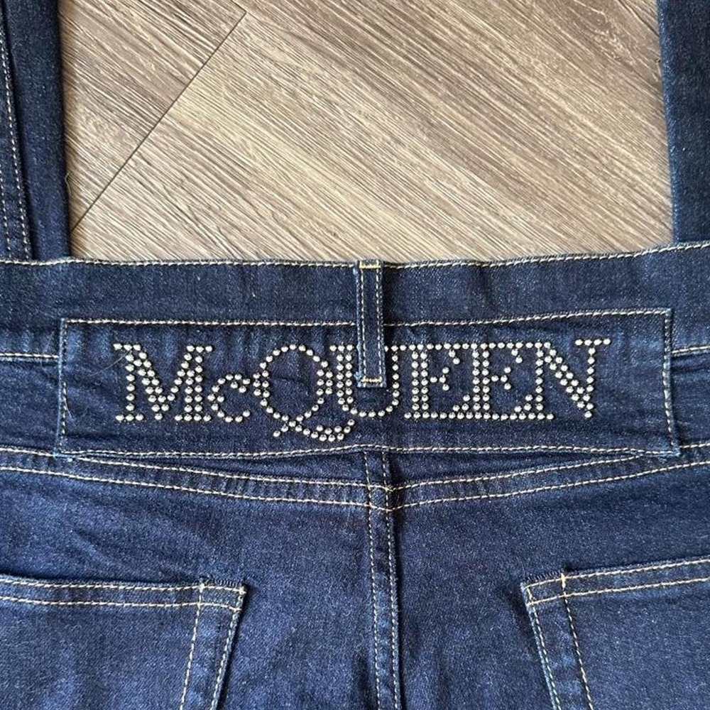 Alexander McQueen Authentic Women's Studded Back Logo Dark Wash Jeans